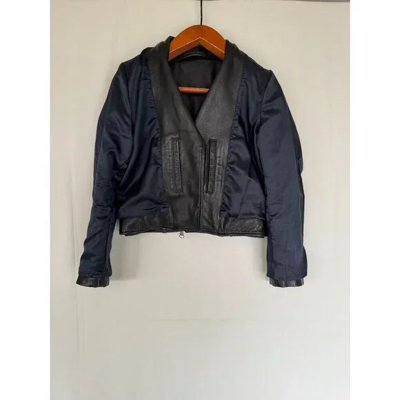 Topshop Black Genuine Leather Silver Hardware Relaxed Oversize Moto Jacket Sz 4